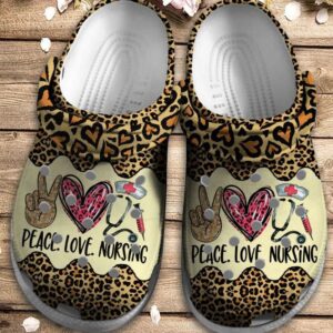 Peace Love Nursing Crocs Clog Shoes  Leopard Skin Crocbland Clog Birthday Gift For Woman Girl Friend